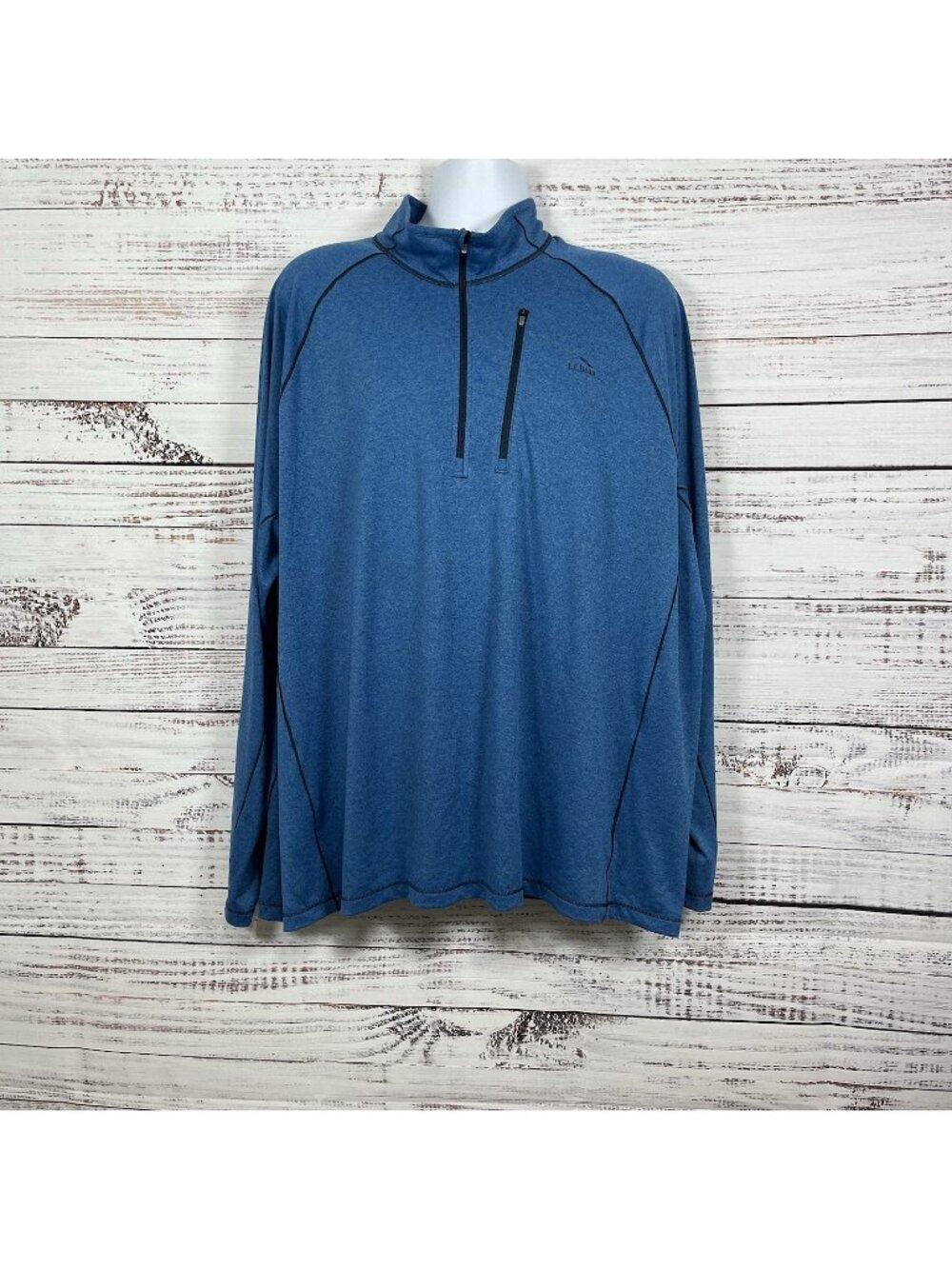 L.L.Bean Blue Quick Dry Wicking 1/4 Zip Hiking Long Sleeve Tee